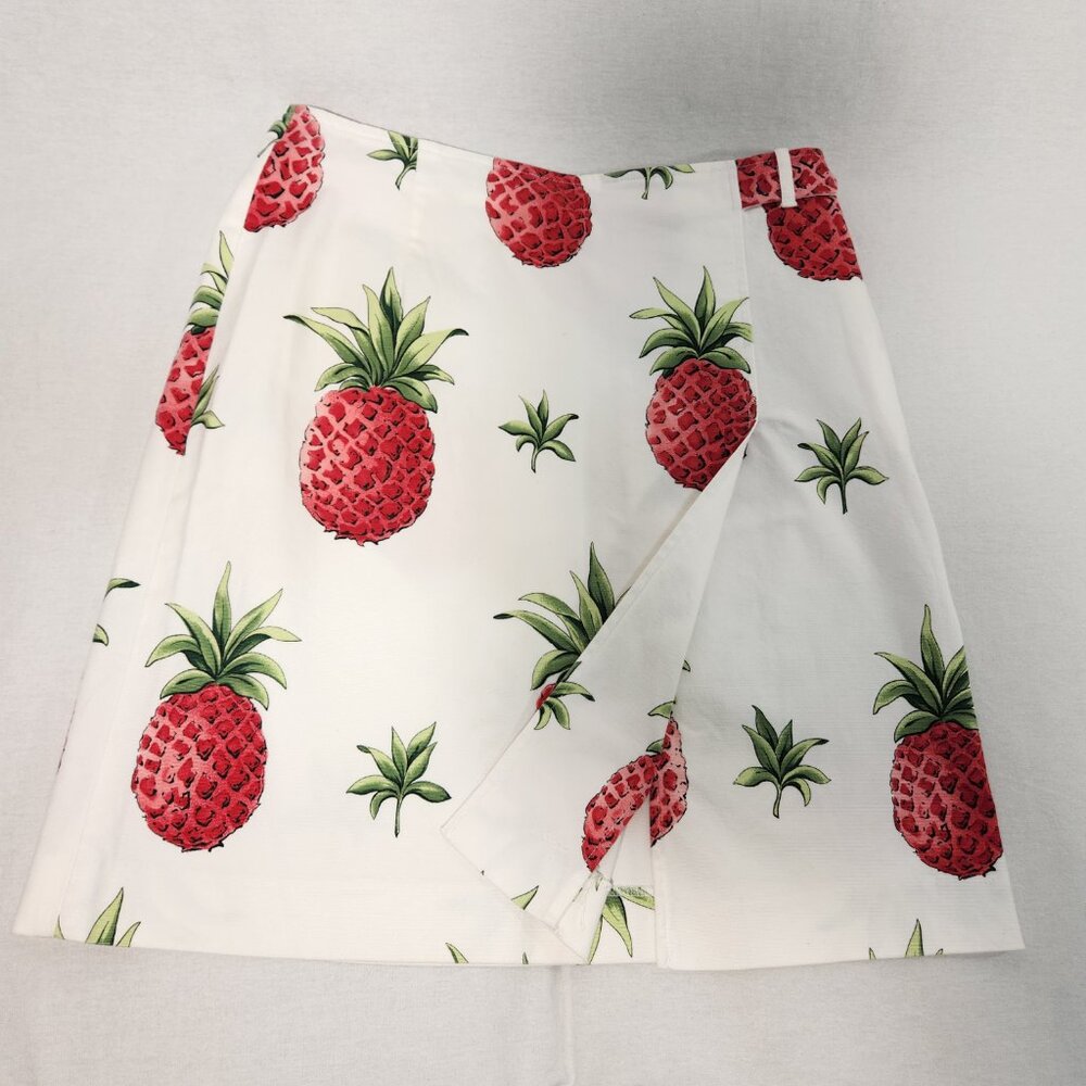 TALBOTS Stretch Preppy Ivory Tropical Pineapple Skirt Size Petites 8 LIKE NEW! - Picture 7 of 16